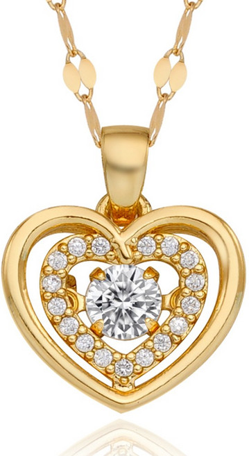 14k 18k 목걸이 더블 하트 댄싱스톤 데일리 금 목걸이 45cm 기념일 선물 추천