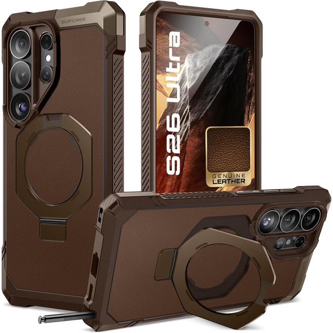SUPCASE 섭케이스 유비그립 갤럭시 S26 러기드 맥세이프 스탠드 케이스, 1개, 리얼 레더