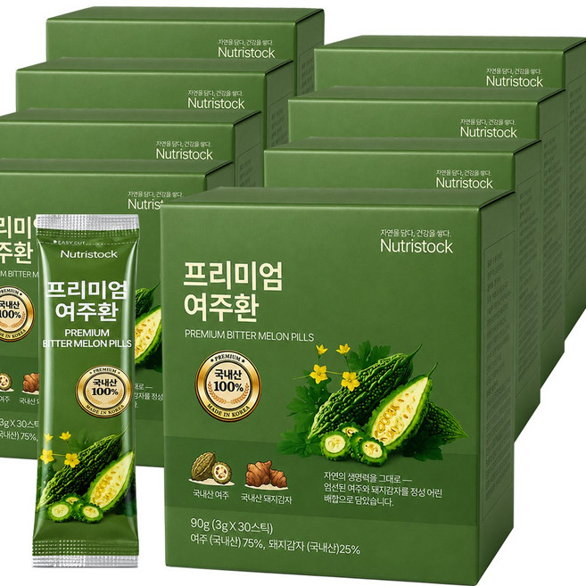 뉴트리스톡 여주환 국산 100% 스틱 목넘편한 국내산 인공첨가물없는 건강환, 8개, 90g