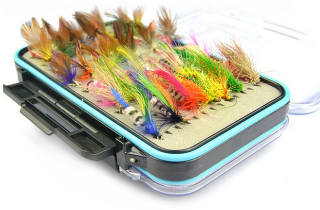 피싱토피아 64pcs 플라이훅 바늘세트+플로팅 양면케이스플라이낚시미끼 미끼세트루어 베이트, 1개