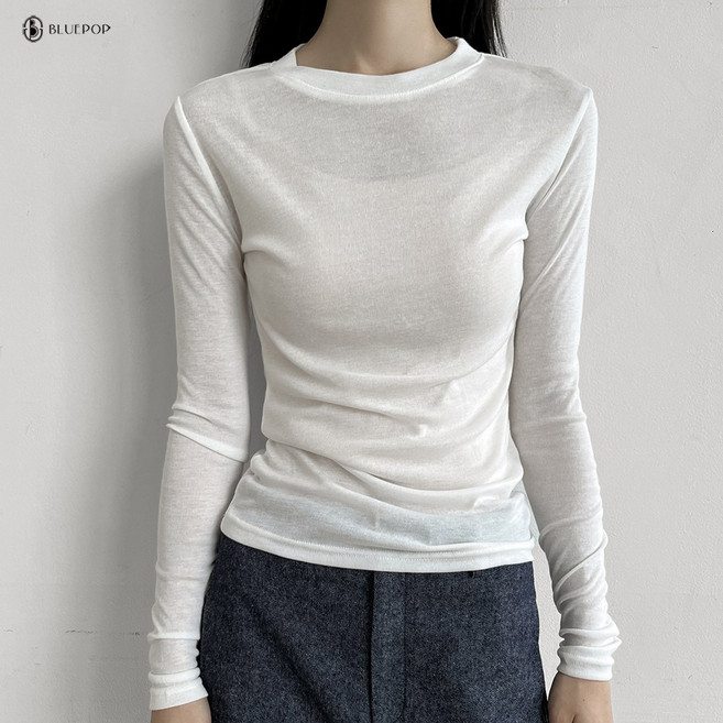 시스루 니트 저지 라운드티