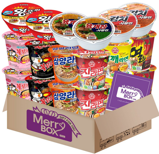 소컵라면18개세트 19호(삼양x2+불닭볶음면x2+까르보불닭볶음면x2+진라면 매운맛x2+열x2+참깨x2+미니왕뚜껑x2+육개장사발면x2+김치사발면x2)+메세지카드, 1박스