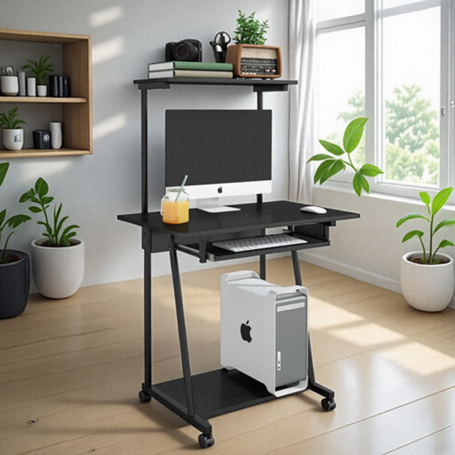 1인용 이동식 컴퓨터책상 미니 책상 작은 사무용책상+칸막이+키보드거치대, 블랙