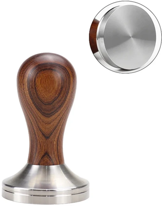 바리스타용 나무 손잡이 커피 탬퍼 에스프레소 파우더 해머 스테인리스 스틸 도구 58mm 포타필터, 02 58mm, 07 Solid Wood(Red), 1개
