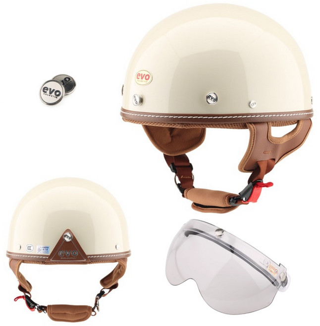 피스윌 EVO 반모 클래식헬멧 레트로 여름 오픈페이스 헬멧 오토바이 바이크 스쿠터 퀵보드 가벼운 하이바, 크림아이보리