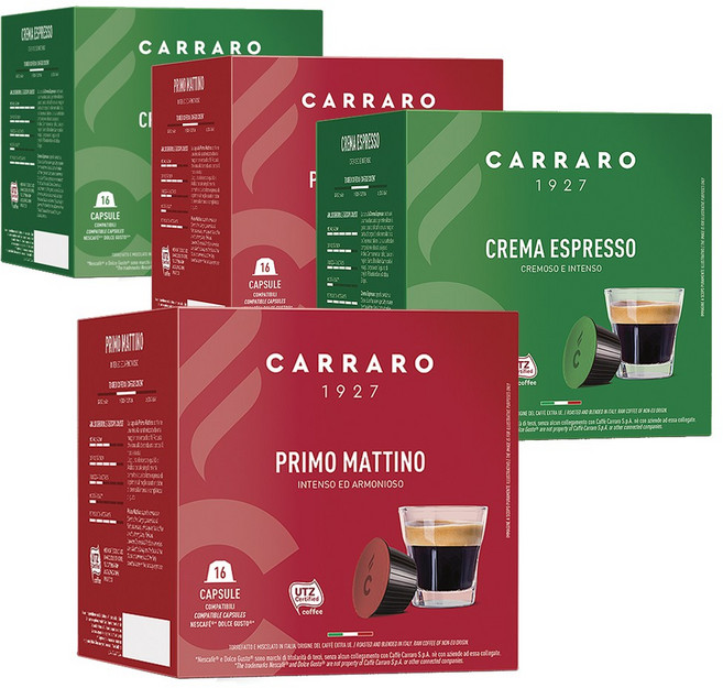 까라로 돌체구스토 호환 캡슐커피 멀티팩 크레마 에스프레소 + 프리모 마티노, 4박스, 16개입, 7g