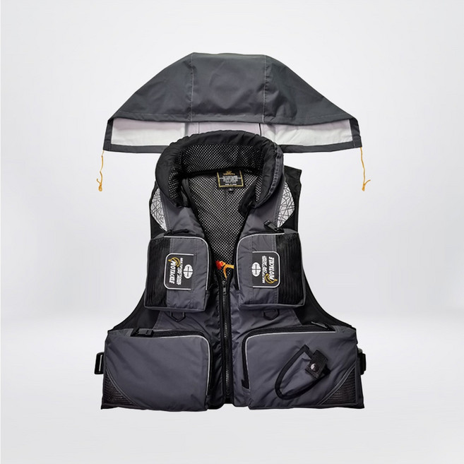 JARUSITE 釣魚救生衣 多口袋設計 輕巧高浮力, 灰色,XL 【超取限1件】