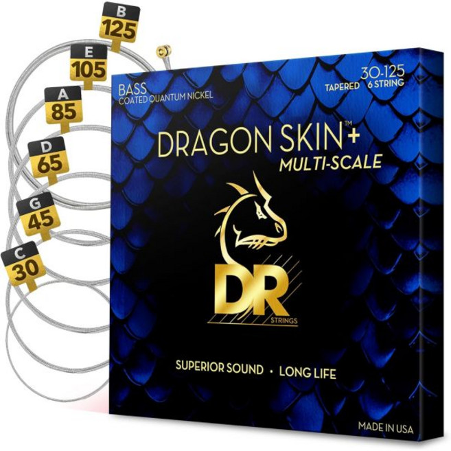 DR 스트링스 드래곤 스킨 - 코팅된 퀀텀 니켈 베이스 스트링 DBQ5-40 편안한 느낌과 긴 수명을 갖춘 우수한 사운드 5 라이트 40-120, DBQM6-30 6 String Multi-Scale, 1개