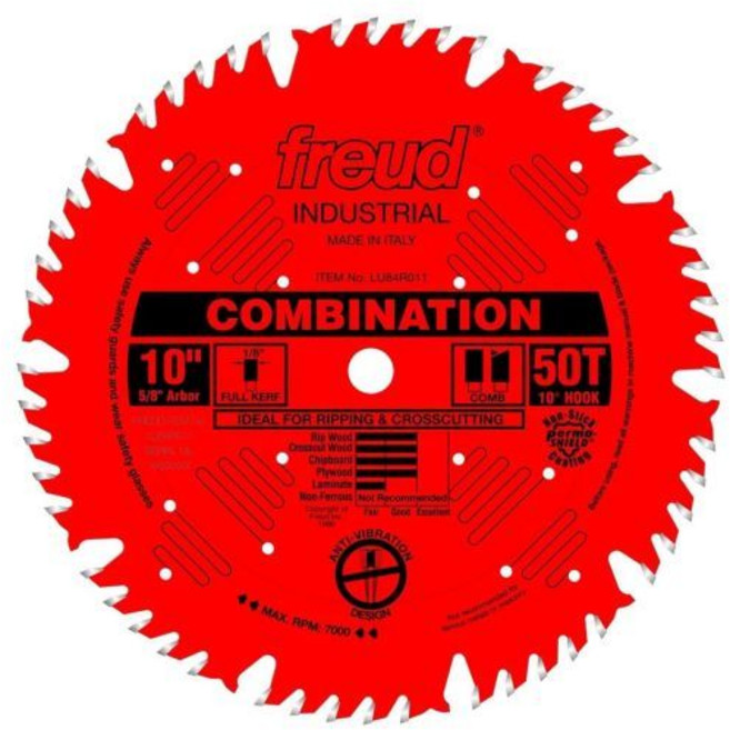 원형톱날 프로이트 LU84R011 10인치 조합 블레이드, 10-Inch 50-tooth ATB Combinati, Blade