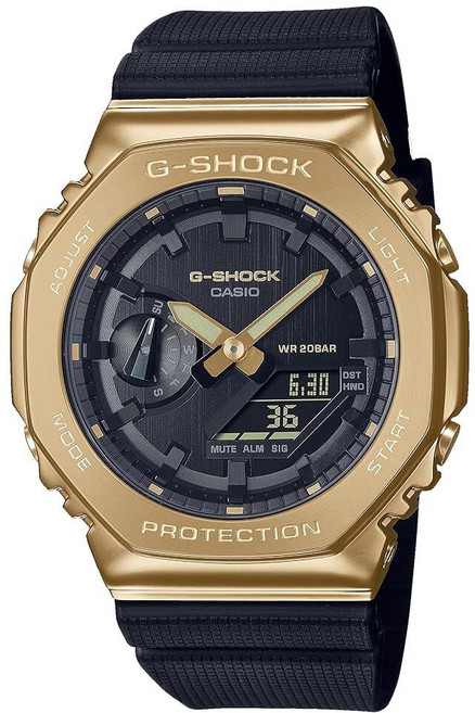 G-Shock 지샥 CASIO 카시오 Stay 골드 시리즈 아날로그-디지털 메탈릭 및 블랙 레진 스트랩 시계 GM-2100G-1A9 532584