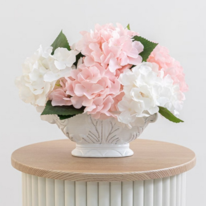 낭만 수국 꽃 화분 set 32cm 실크플라워 기념일 개업 축하 선물 실내인테리어 꽃 장식, 2개, 핑크