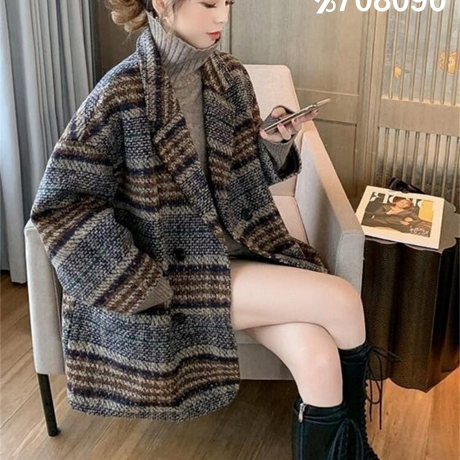 708090 가을 겨울 여성 트위드 코트 빈티지 패딩 코트