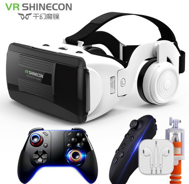 핸드폰VR기기 입체영상 증강현실 스마트폰VR 게임 3D게임, 9세대 + 플레이어 듀얼 컨트롤러 + 헤드폰 + 셀카봉, 1개