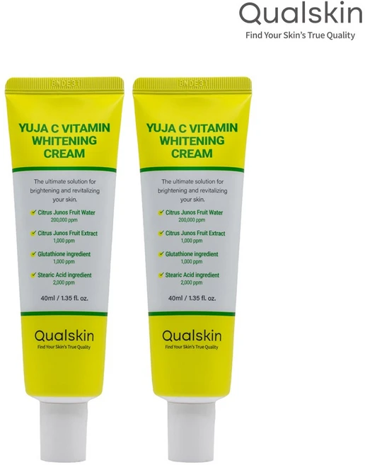 퀄스킨 유자C 화이트닝크림 톤업 브라이트닝 2주 잡티 기미 이별크림 색소침착 멜라닌 검버섯 순도99글루타치온, 2개, 40ml - 쿠팡