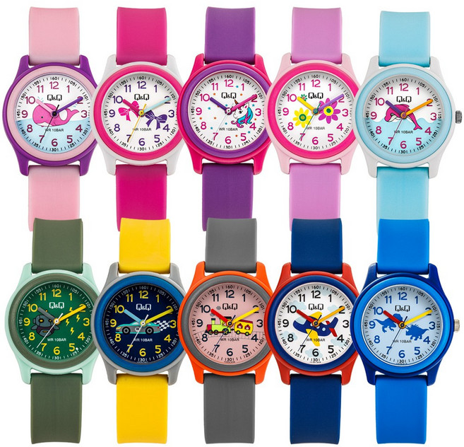 큐앤큐 아날로그 캐릭터 10기압 방수 학습 교육용 아동 초등학생 어린이집 손목시계