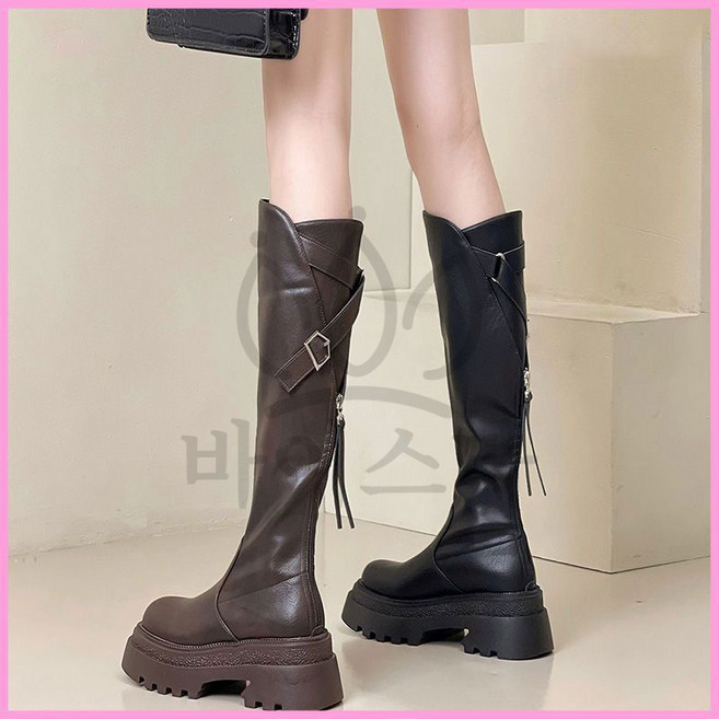 여성 스판 라이더 부츠 가을 겨울 통굽 뒷지퍼 롱부츠
