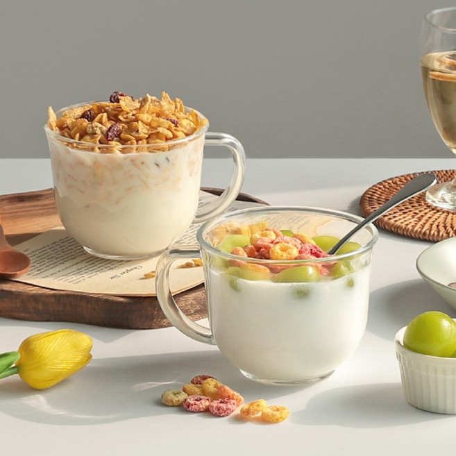 유리 머그 점보 시리얼 요거트볼 490ml 2P 우드스푼 3P, 에일리즈 우드스푼 3P, 1개