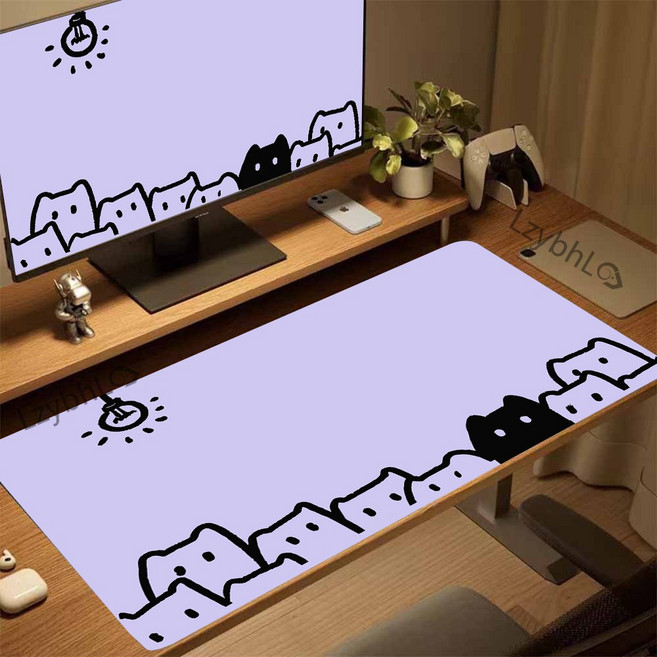 게이밍 장패드 고양이 캐릭터 마우스패드 방수코팅 400X900X3MM, 1개, 연보라