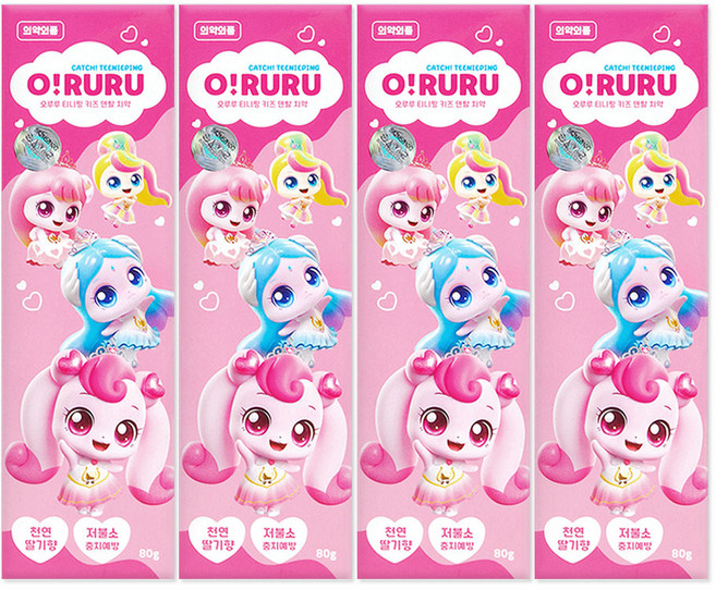 캐치티니핑 O!RURU 티니핑 키즈 치약 80g 천연딸기향 저불소 충치예방 어린이치약, 4개