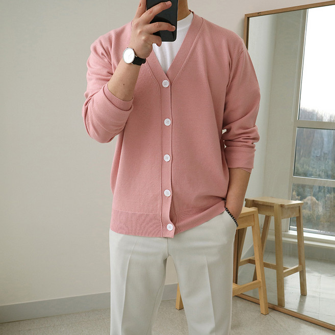 [맨즈북] 봄 캐시미어 남자 워셔블 가디건 니트 머슬핏 파스텔톤(세탁기 사용가능)