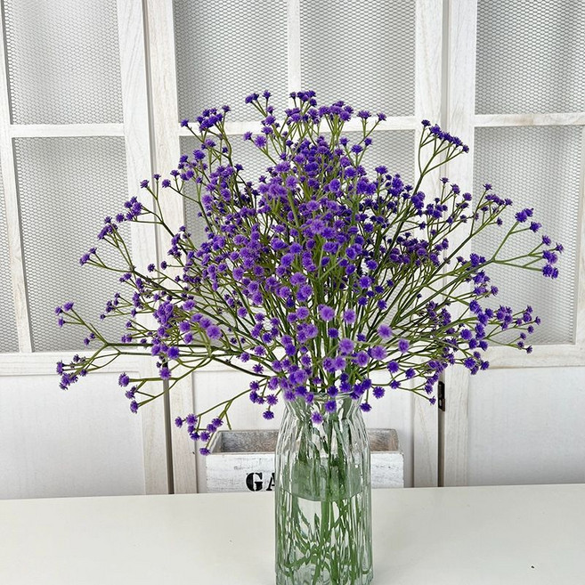 조화 블루 화이트 실크플라워 안개꽃 부케 생화같은, 다크퍼플 플라스틱 만천성