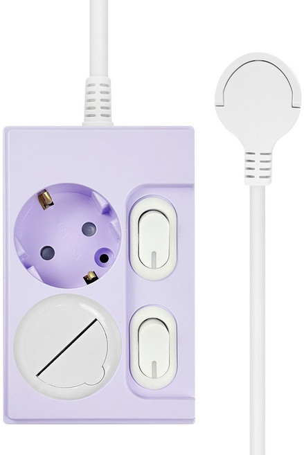 원스탑 국산 제로갭 개별형 슬림 납작멀티탭 2구 16A + 안전커버1p, 1m, 소프트라벤더, 1개