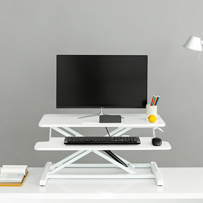 높이조절 모니터받침대 유압식 철제 모니터스탠드, 800화이트