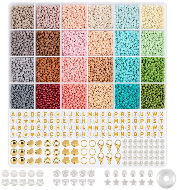 MoNo726 시드비즈 DIY 비즈 팔찌 만들기 24색 세트 31IHRG0418, 1세트, 혼합