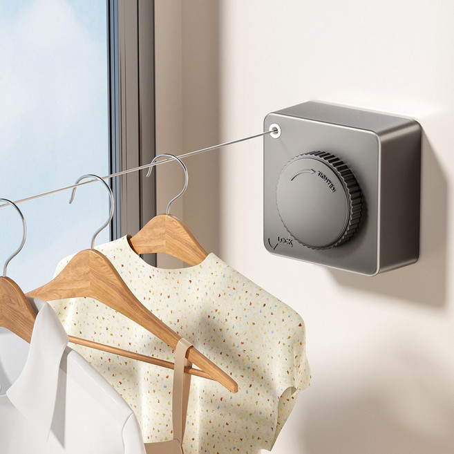 무드릴 304 스테인리스 신축 건조줄 4.2m 20kg 줄자형 옷걸이, 1개, 회색