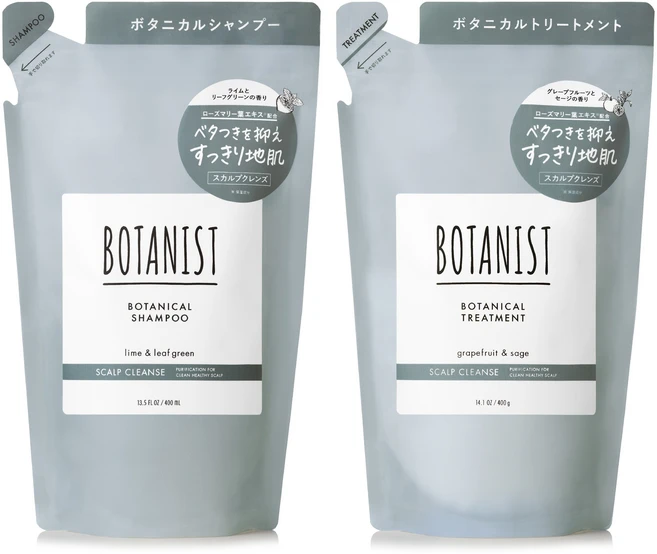 보타니스트 보타니컬 샴푸 스칼프 클렌즈 라임 & 리프그린향 400ml + 트리트먼트 그레이프프루트 & 세이지향 리필용 400g, 1세트 - 쿠팡