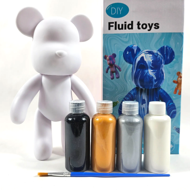 픽스홈 푸어링 아트 플루이드 베어 인테리어 소품 만들기 DIY, 파퓰러패키지1(블랙 화이트 실버 골드), 1개