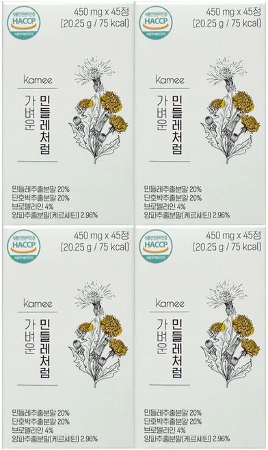 카미 가벼운 민들레처럼 450mg x 45정 4개 - 쿠팡