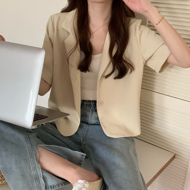FUXI 韓版短版薄款西裝外套女