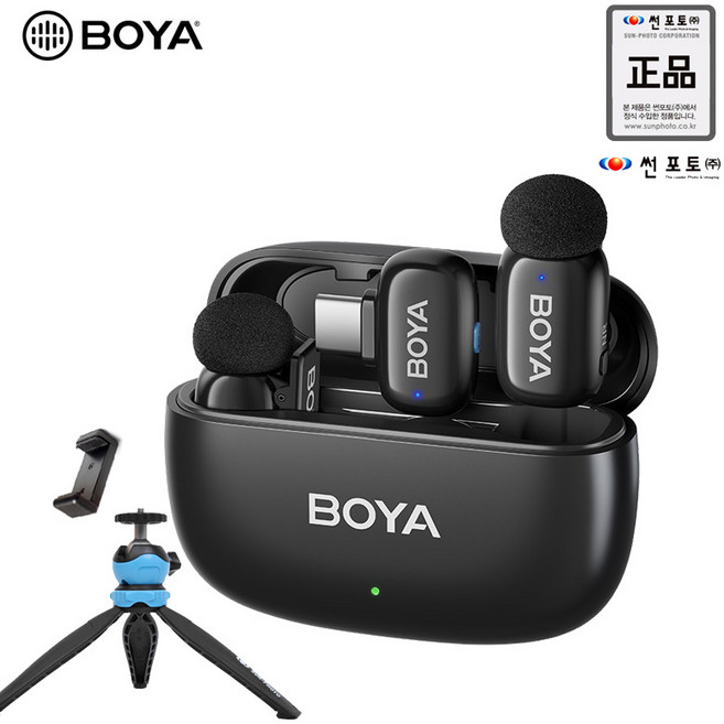 보야 미니 BOYA mini 2 C타입 무선핀마이크 정식수입품 (미니삼각대 세트), BLACK