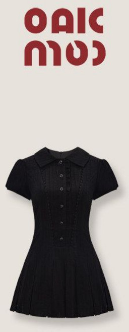 OAKMOO 프레피 A라인 반팔 미니 원피스