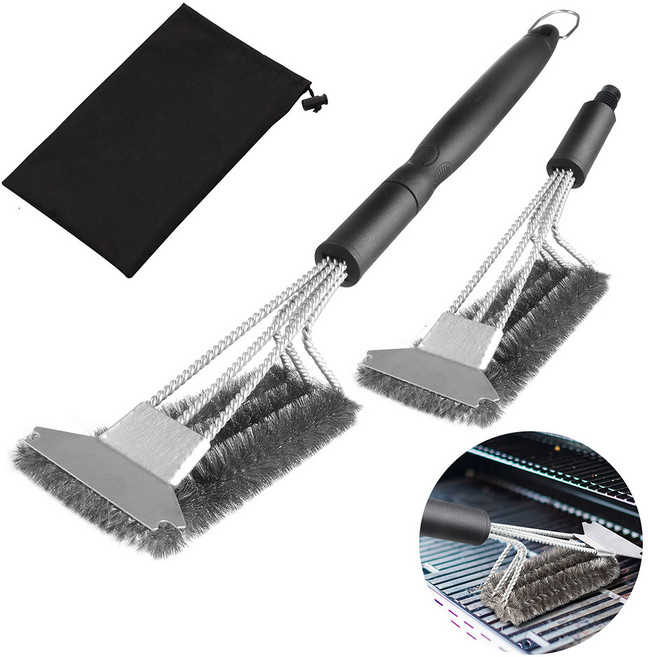 카자리코 불판 그릴 석쇠 스테인리스 청소솔 스크래퍼 브러쉬 손잡이 철수세미 바베큐 철망 석쇠닦이 수납가방, 1개