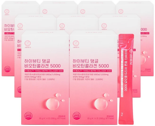 아르디엠 하이뷰티 탱글 비오틴콜라겐 5000 14포, 126개, 25g - 쿠팡