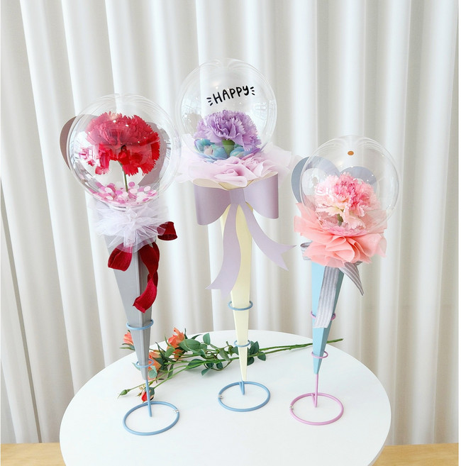 [더플로리시] 어버이날 스승의날 감사 카네이션풍선 한송이 꽃 캐리어 고깔, 라벤더 카네이션, 1개
