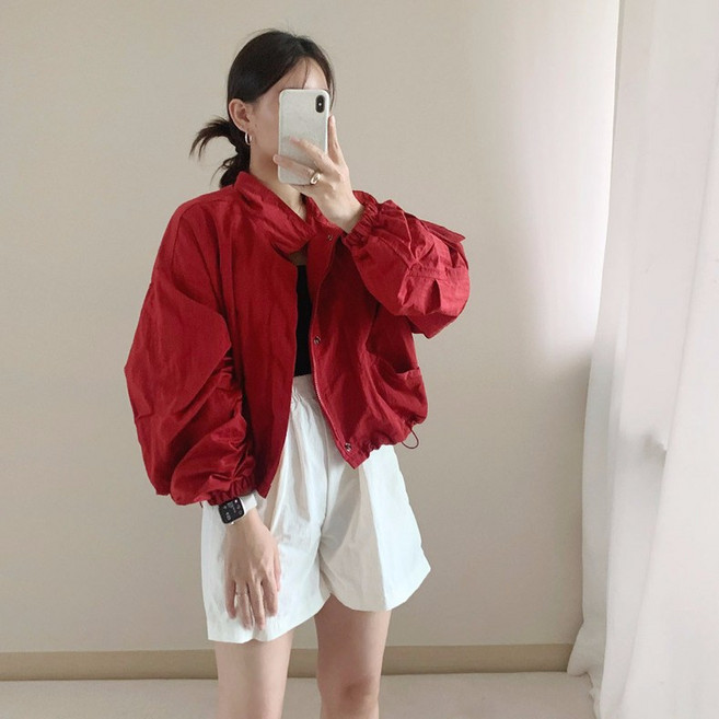 투니스 여성 캐주얼 루즈핏 스트링 스탠딩 칼라 재킷