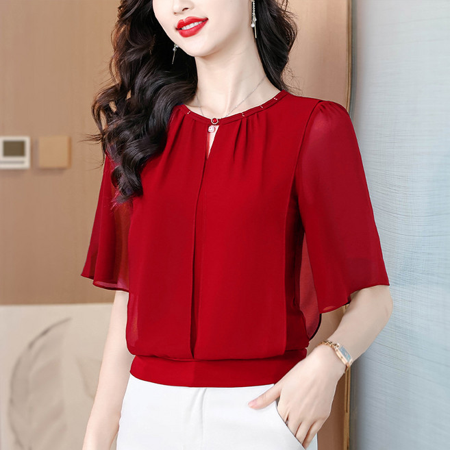 댄스복 상의 여성용 빅사이즈 블라우스 여름 루즈핏 반팔 티셔츠 뉴타임즈+Women's T-shirt