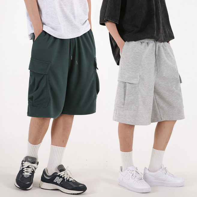 오버나인 남자 남성 스웻 와이드 트레이닝 카고 버뮤다 팬츠 바지