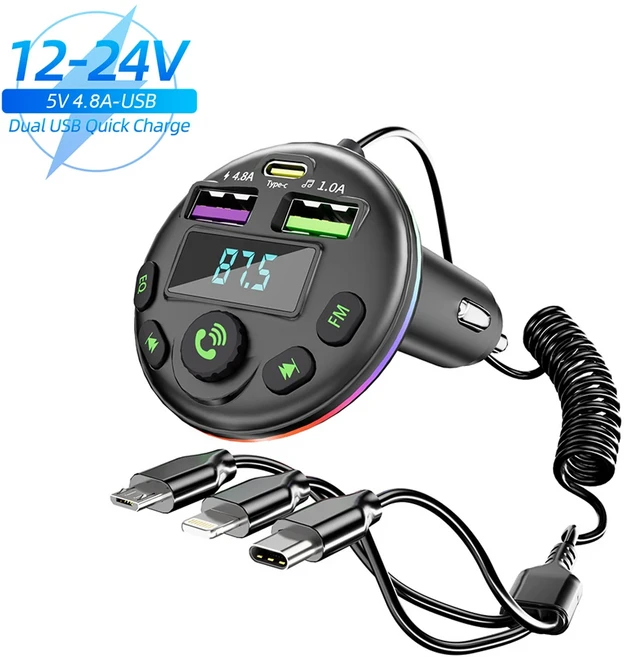 자동차 블루투스 5.0 FM 송신기 MP3 변조기 플레이어 핸즈프리 오디오 수신기 iPhone Huawei Xiaomi 용 3, 01 Q21, 한개옵션1