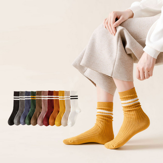 [10개1세트] 뷰티 여성용 패션양말 스트라이프 중목 양말 10켤레