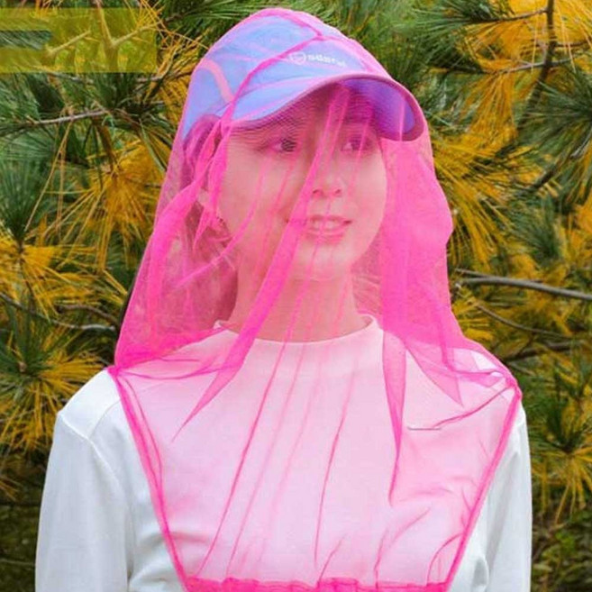 2p 휴대용 얼굴 고정 방충망 모자 망사 낚시 얼굴망 벌초망 양봉, 핑크+그레이