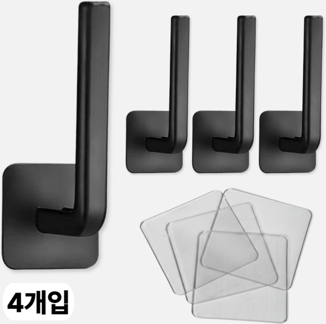 꾸레잇 모자걸이 무타공 다용도 벽 후크 걸이 도마걸이 양치컵걸이, 4개, 블랙