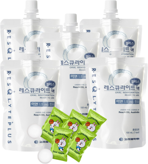 [건강기원] 레스큐라이트 포도당 캔디 기획 세트 [수분 충전 세트] 에너지 보충 전해질 보충 수분 보충, 5개, 100ml