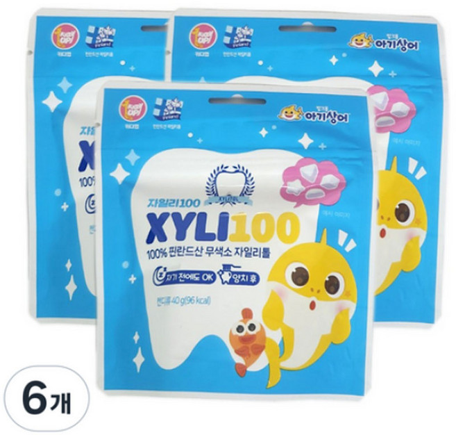 핑크퐁 아기상어 자일리100 핀란드100% 자일리톨 캔디, 6개, 40g
