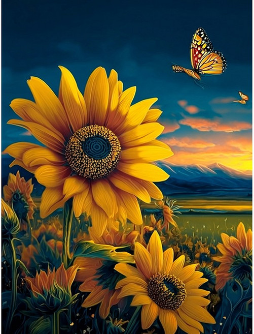 뉴타임즈 보석 자수 캔버스 타입 40X50cm 액자 포함 다이아몬드 그림 홈 인테리어 수공예 애호가 풍경화 동식물 특별한 선물, 1개, 해바라기 나비 00401