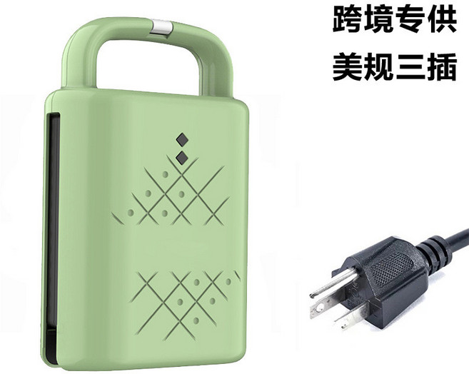美規三插 110V 多功能家用三明治早餐機 雙面加熱 食品級不粘, 跨境綠色美規單盤110V,臺, 1個