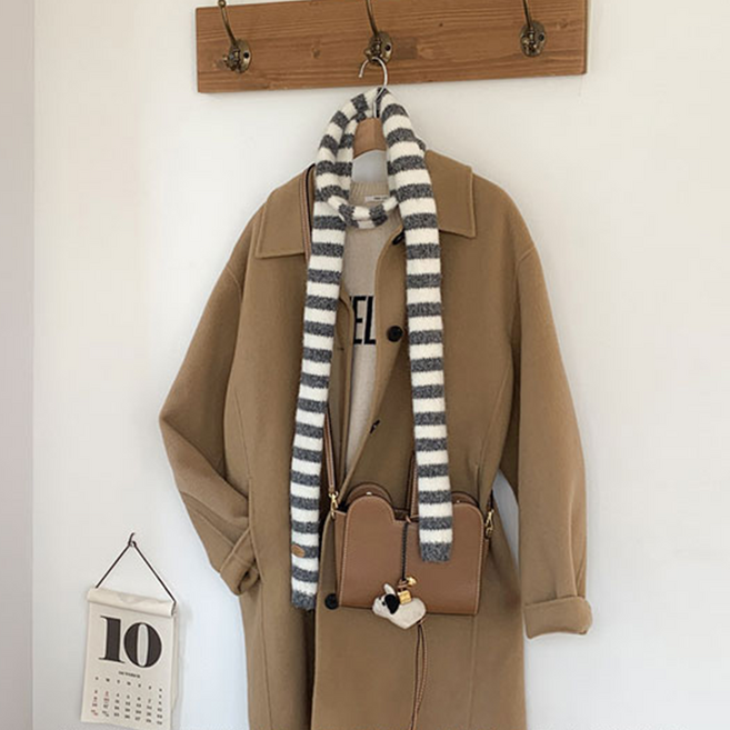 슬림 머플러 긴머플러 니트 스트라이프 쁘띠 목도리